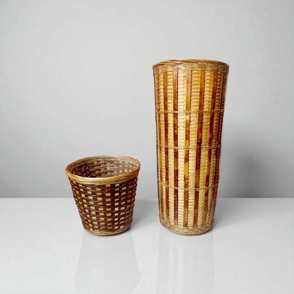 2 piece Woven Basket Set in Brown and Tan